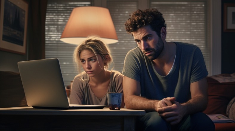 pasangan yang khawatir tentang malware di komputer mereka