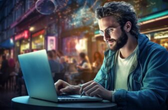 man safely browsing internet